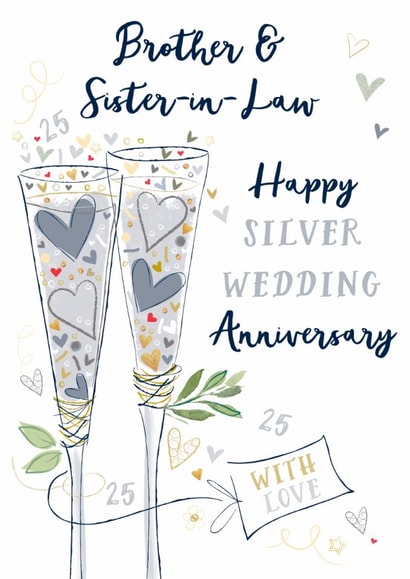 Traditional 25th Anniversary Card - Champagne - For Brother And Sister In Law created by Katie Phythian Design
