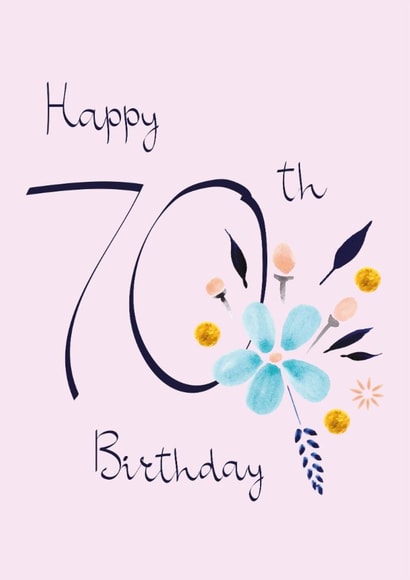 Classic 70th Birthday Card - For Her - Pretty Peach Flowers & Mint Botanicals created by SABIVO Design by Sabina