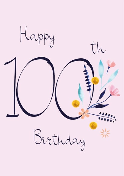 Classic 100th Birthday Card - For Her - Pretty Peach Flowers & Mint Botanicals created by SABIVO Design by Sabina