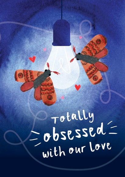 Cute Valentine's Day Card - Obsessed With Our Love - Moth | thortful