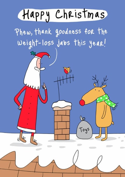 Funny Christmas Card - Santa - Weight-Loss Jabs created by Emma Proctor