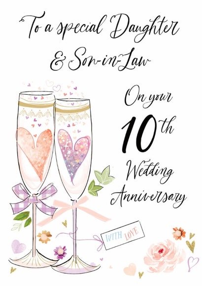 Traditional 10th Anniversary Card - For Daughter & Son In Law - Glasses created by Katie Phythian Design