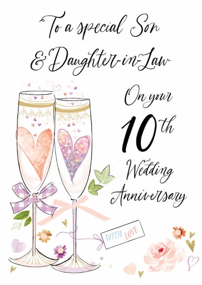 Traditional 10th Anniversary Card - For Son & Daughter In Law - Glasses created by Katie Phythian Design