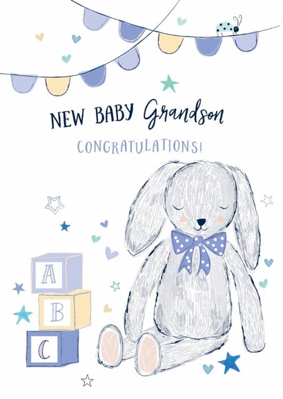 Cute New Baby Card - Grandson - Teddy Bear created by Katie Phythian Design