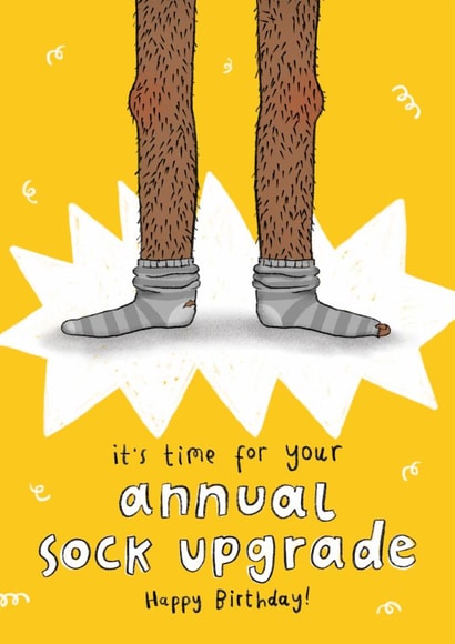 Funny Birthday Card - For Him - Time For Your Annual Sock Upgrade created by Arrow Gift Co