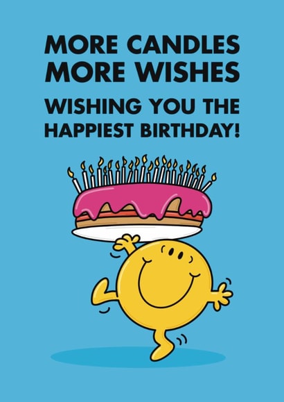 Cute Birthday Card - More Candles, More Wishes - Mr. Men - Mr. Happy created by Mr. Men