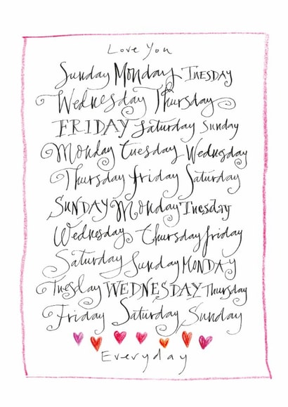 Traditional Valentine's Day Card - Love You Everyday created by Gabrielle Solly Illustration
