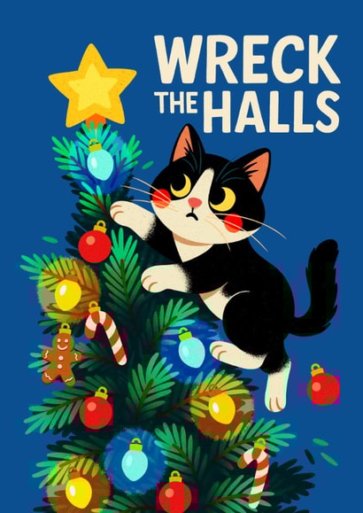 Funny Christmas Card - Naughty Cat - Wreck The Halls created by Folio | Ian Owen