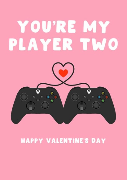 Cute Valentine’s Day Card - You’re My Player Two - For Her created by Pink Peach Cards