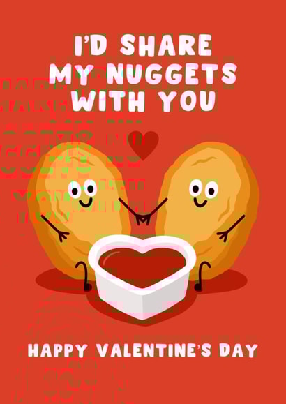 Cute Valentine's Day Card - Chicken Nugget Sharing - I'd Share My Nuggets With You created by Pink Peach Cards