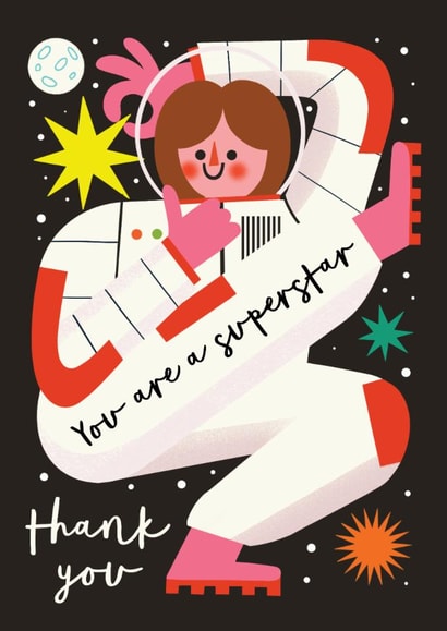 Cute Thank You Card - You Are A Superstar - Space created by AbiGoLucky