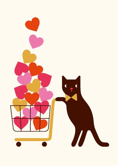 Cute Valentine's Day Card - Love Cat with Trolley created by Dicky Bird