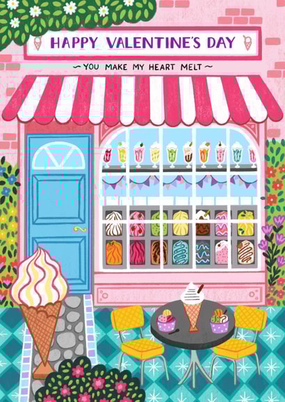 Romantic, Sweet Ice Cream Shop Valentine's Day Card, For Girlfriend, Wife, Her created by Pear Tree Press