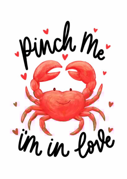 Cute Crab Valentine’s Day Card - Pinch Me I’m In Love - Hearts created by Ria Hope Design