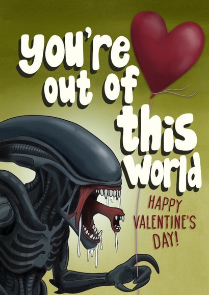 Fun Valentine’s Day Card - Alien - You’re Out of This World created by I Draw Stuff