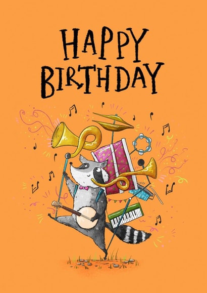 Cute Birthday Card - Racoon - Musical Instruments created by Jennifer Jamieson