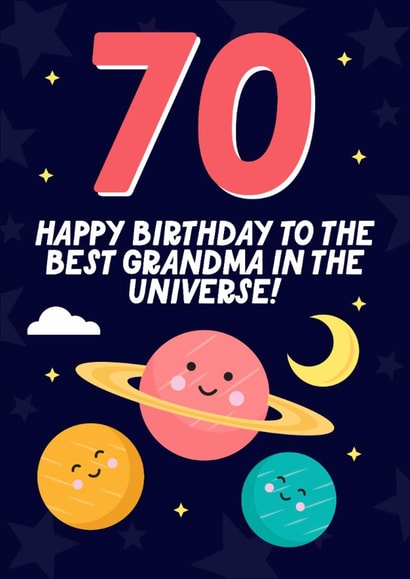 Cute 70th Birthday Card - For Best Grandma - Universe created by Blush & Blossom 