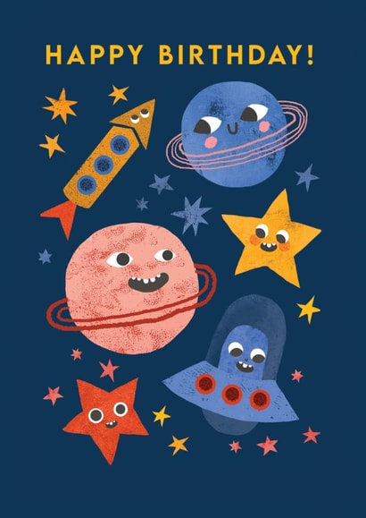 Cute Birthday Card - Space Themed - Silly Faces created by Emily Nash Illustration