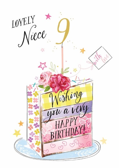 Traditional 9th Birthday Card - For Lovely Niece - Cake created by Katie Phythian Design