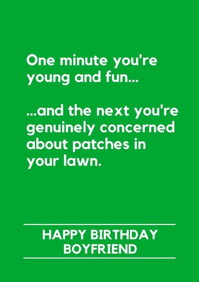 Funny Birthday Card - For Boyfriend- Lawn Patches - Gardening created by Making Lemonade