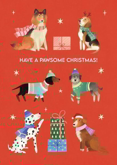 Cute Christmas Card – Have a Pawsome Christmas – Festive Dogs created by Aida Khatmullina
