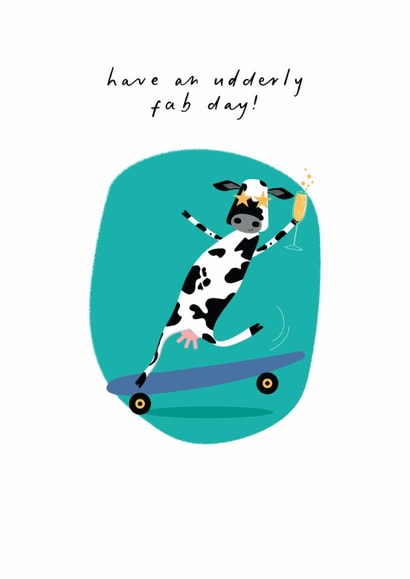 Cute Birthday Card - Udderly Fab Day - Cow Pun created by Pink Pig