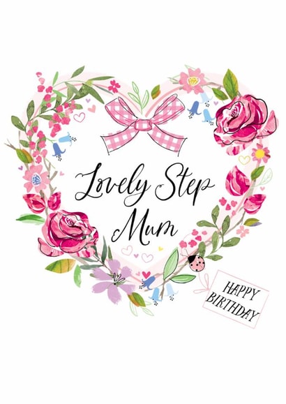 Traditional Birthday Card - For Step Mum - Floral Heart created by Katie Phythian Design