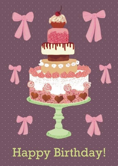 Trendy - cute cake - pink bow - happy birthday! to your loved one. created by Laura Murray