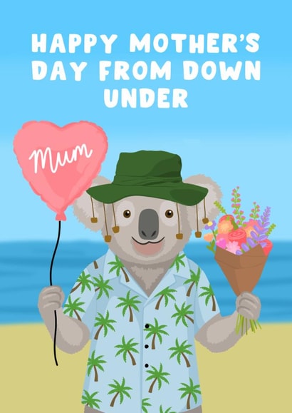 Cute Mother's Day Card - Koala - From Australia - Down Under created by Pink Peach Cards