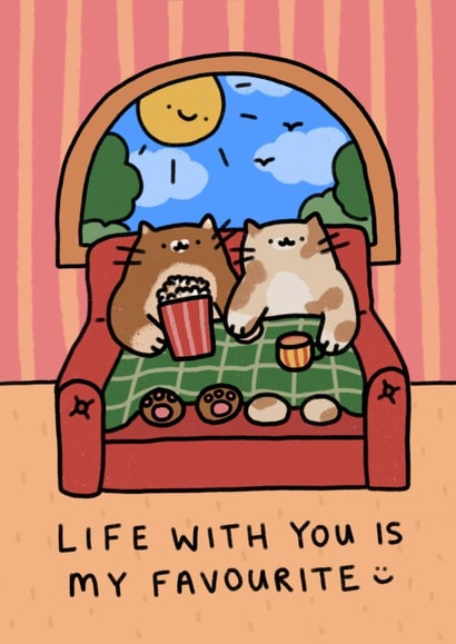 Cute Valentine's Day Card - Cosy Cats - Life With You Is My Favourite created by Wren & Wilson