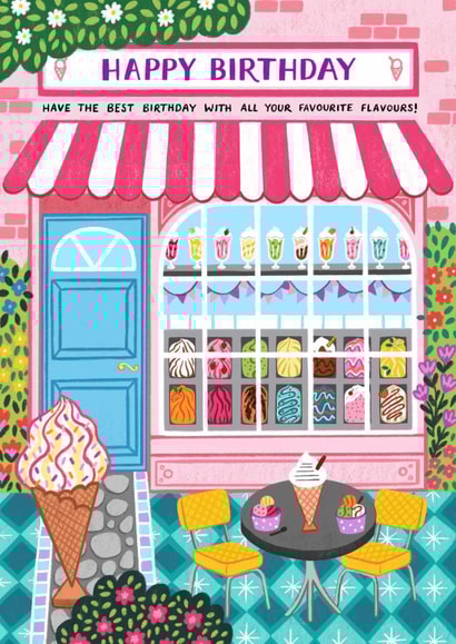 Pretty Birthday Card - Ice Cream Shop - For Her created by Pear Tree Press