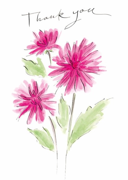 Pretty Thank You Card - Pink Dahlias created by Gabrielle Solly Illustration