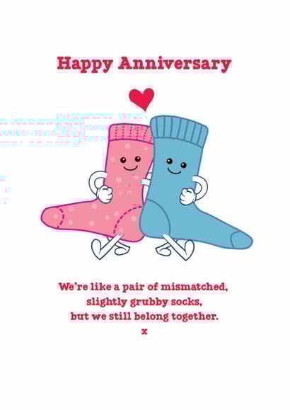 Cute Anniversary Card - Mismatched Grubby Socks - Still Belong Together created by Brainbox Candy