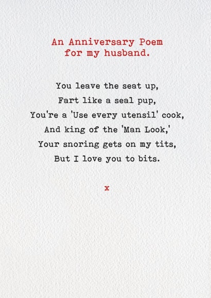 Funny Anniversary Poem - For Husband - Poem created by Brainbox Candy