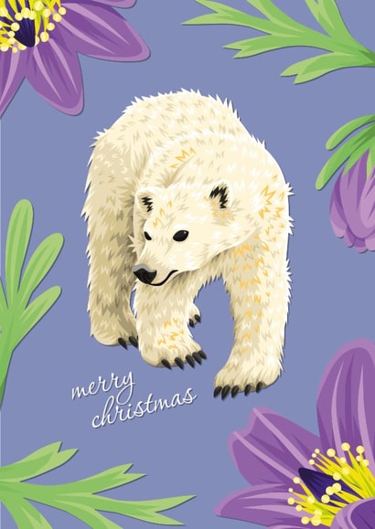 Festive Merry Christmas Card - Adorable Polar Bear & Flora For Friends & Family created by Featherkissed