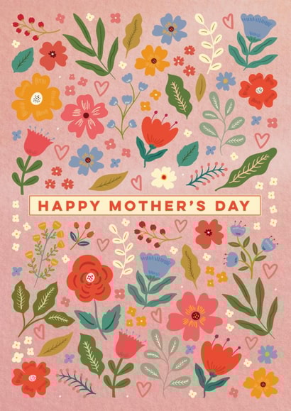 Pretty Flowers, Leaves and Hearts Mother’s Day Card created by Eli the Goat