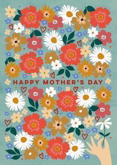 Pretty Mother’s Day Card - Flowers, Hearts And Hand created by Eli the Goat