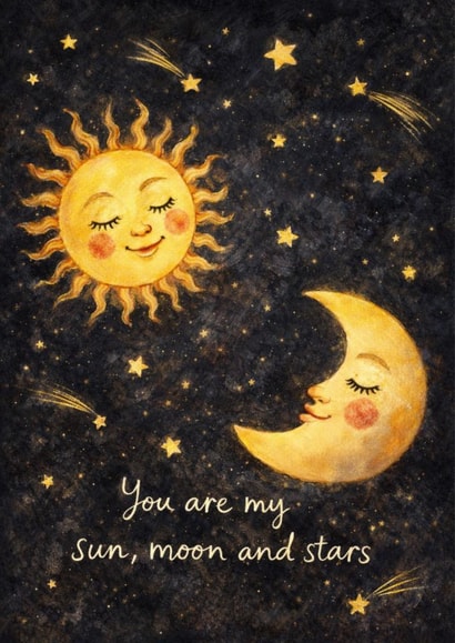 You are my sun, moon and stars | Romantic Celestial Valentines Card created by StudioMerryCo