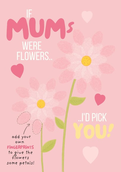 Cute Mum Flowers Card - Fingerprint Keepsake - Unique - Mother's Day or Birthday created by Sian Moore Illustration