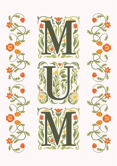 Elegant Floral Art Nouveau Mum Card – Classic Mother’s Day or Birthday Card created by Sad Girl Illustration