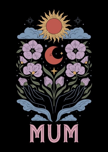 Arty Mother's Day Card - Boho Sun & Moon - Flowers created by Sad Girl Illustration