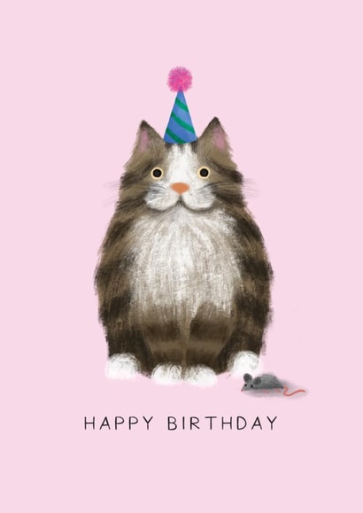 Cute Birthday Card - Cat & Mouse - Party Hat | thortful