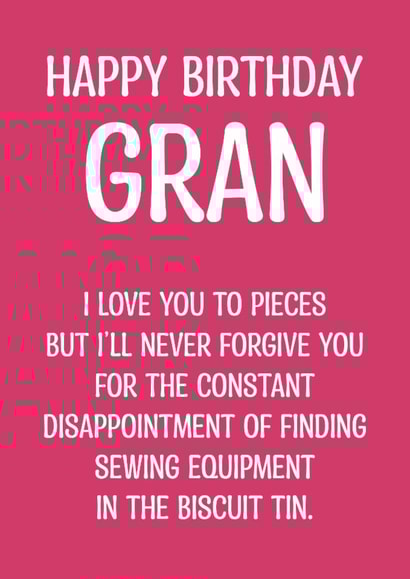 Funny Birthday Card for Gran - Sewing Kit in the Biscuit Tin created by The Merry Giraffe