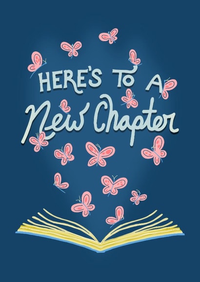 Dreamy card for a new chapter -butterflies- open book - here’s to a new chapter created by Ingrid Poole