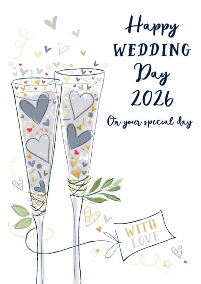 Classic 2026 Wedding Card - Happy Wedding Day - Glasses created by Katie Phythian Design