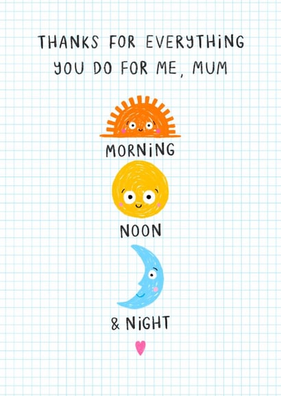 Cute Mother's Day Card - Morning, Noon And Night - Thank You created by Ludicrous Prints