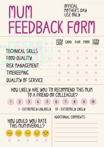 Funny Mother’s Day Card - Annual Performance - Feedback Form created by Christine Cuddihy Illustration