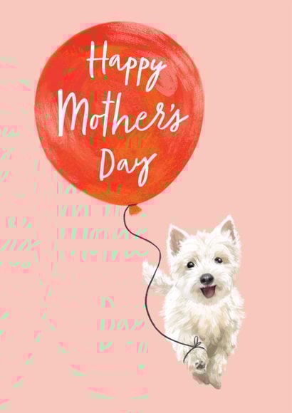 Cute Mother's Day Dog with Balloon Card - Westie - From The Dog created by Debbie Daley Illustrations