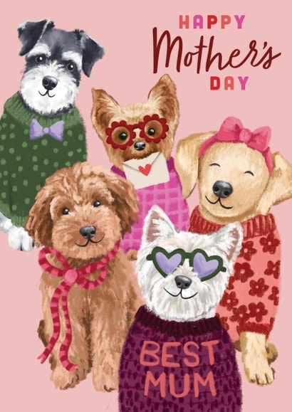 Cute Mother's Day Card -Dogs In Jumpers created by Debbie Daley Illustrations