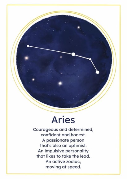 Aries Birthday Card - Star Sign Art created by Kelly The Poet